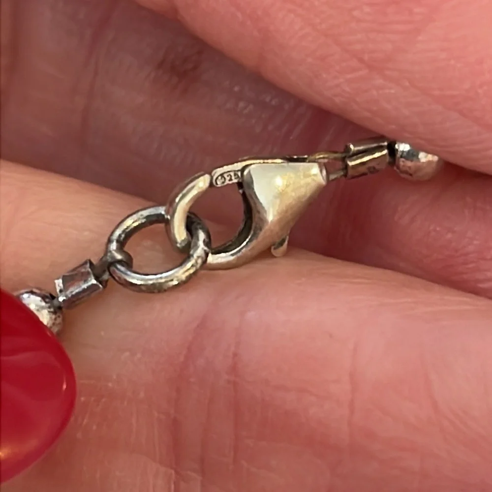 Sterling silver flip flop charm blue glass tube seed bead ankle bracelet - Picture 2 of 7